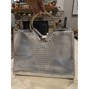 Vintage Bebe Silver Studded Shoulder Bag with Gold Handles & Compartments